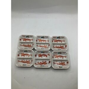 Set of 6 Vintage‎ Asian Dragon Divided Condiment Appetizer Dipping Dishes